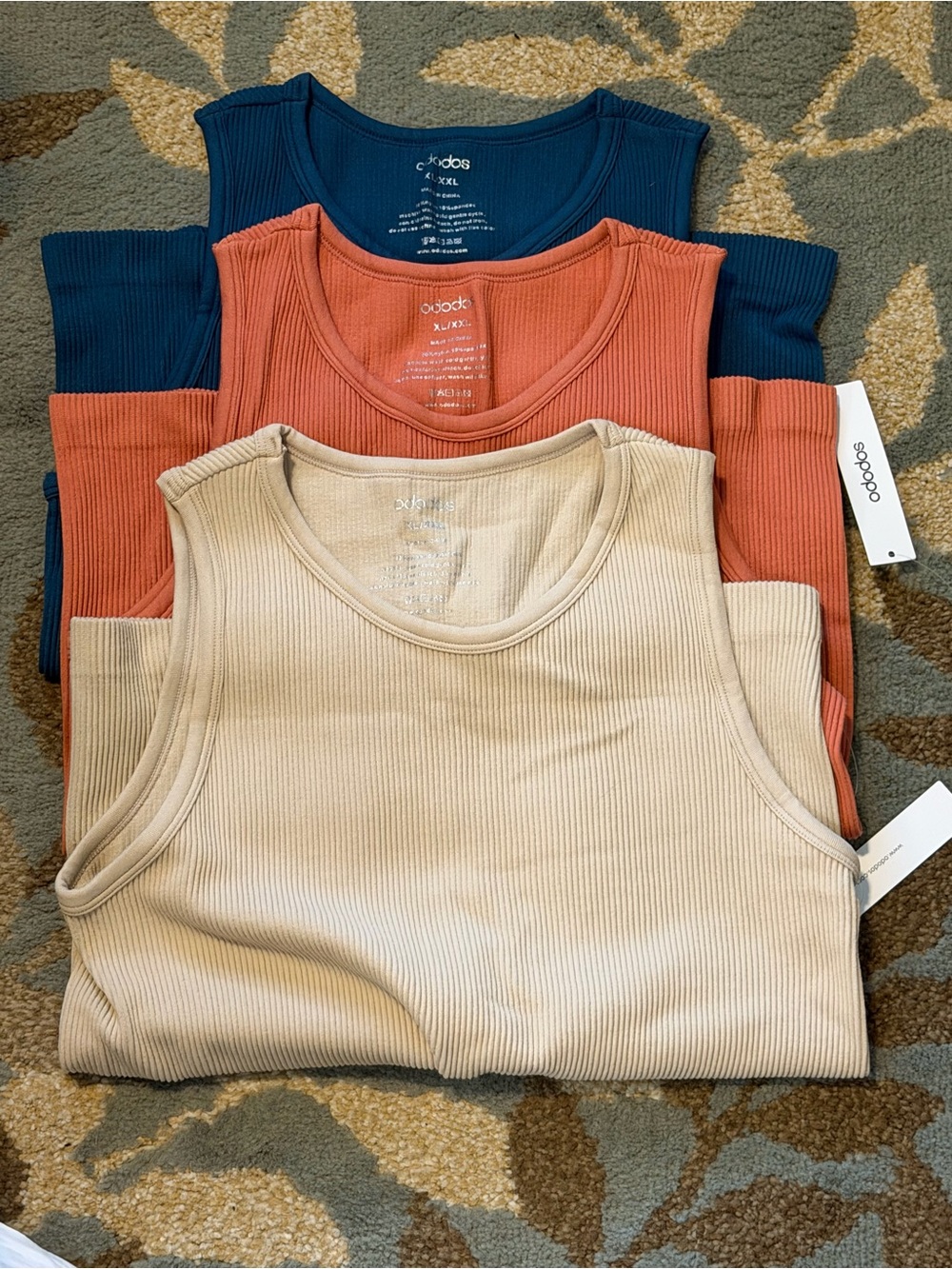 ODODOS Ribbed Sleeveless Tank Top Beige XL/XXL NWT